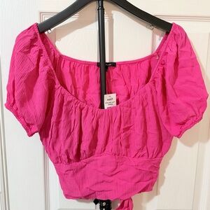 Women's Pink Puff-Sleeve Cropped Top